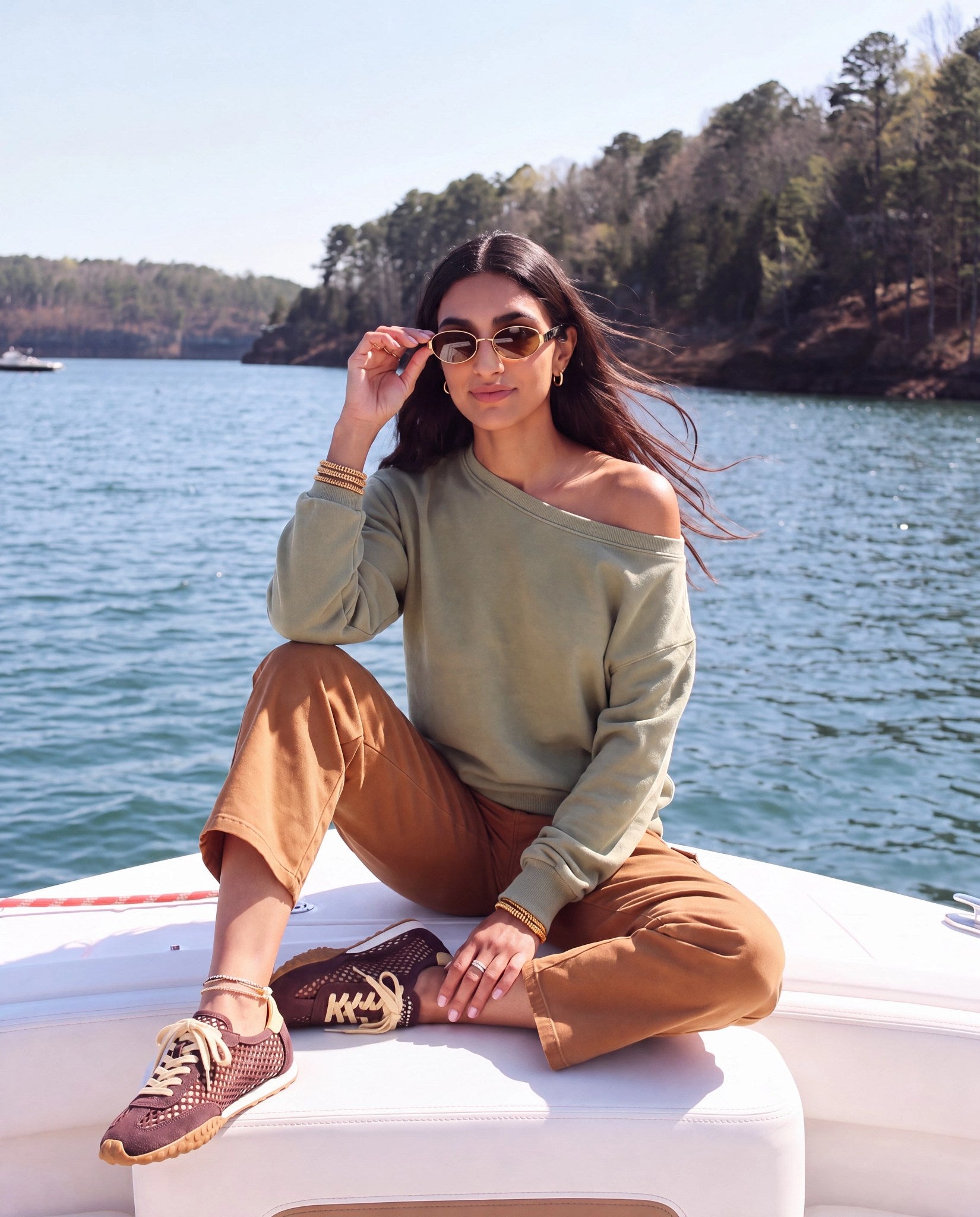 Light Olive $|& SEAS Brooksville One Shoulder Sweatshirt - SOF Side