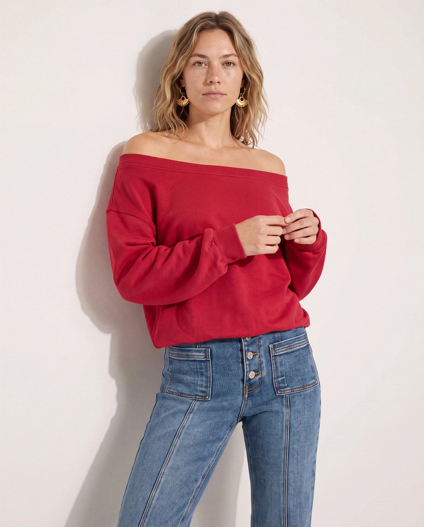 Chili Pepper $|& SEAS Brooksville One Shoulder Sweatshirt - SOF Front
