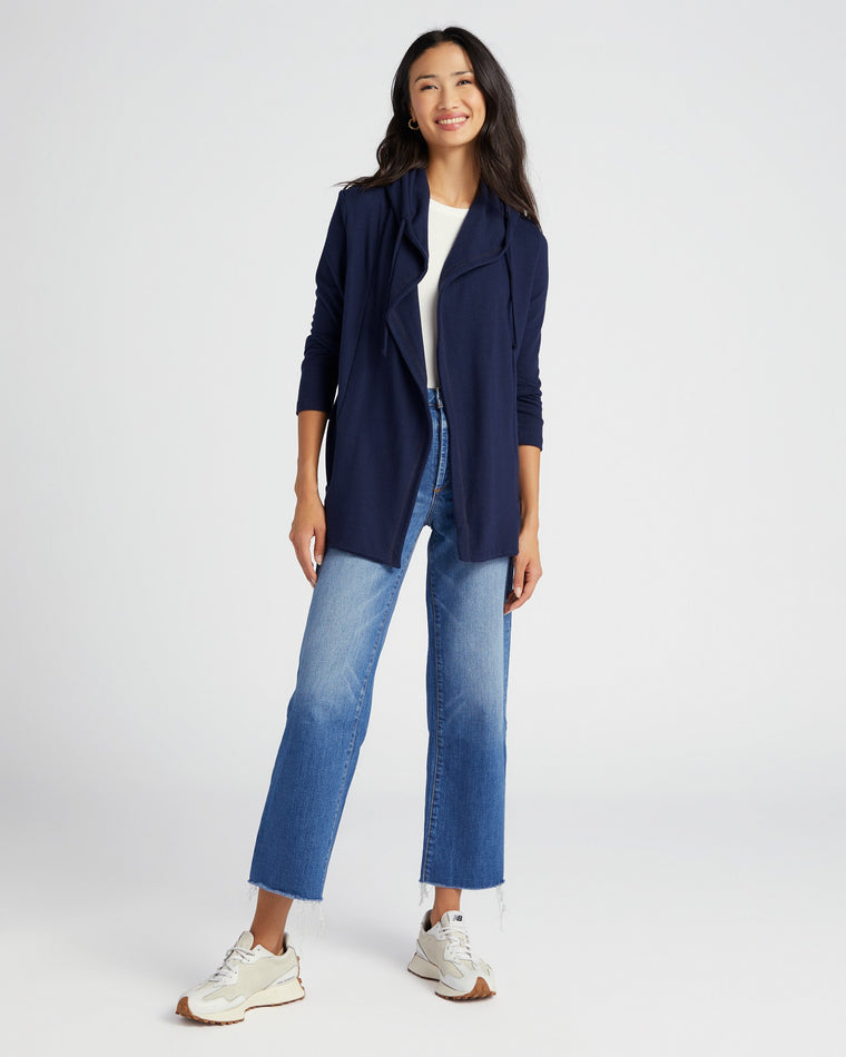 Navy $|& 78 & Sunny Over the Falls Solid Hacci Cardigan - SOF Full Front
