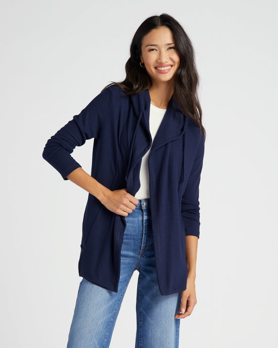Navy $|& 78 & Sunny Over the Falls Solid Hacci Cardigan - SOF Front