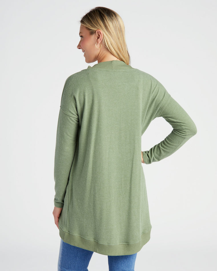 Heather Olive $|& 78 & Sunny Solid Hacci Cocoon Cardigan - SOF Back