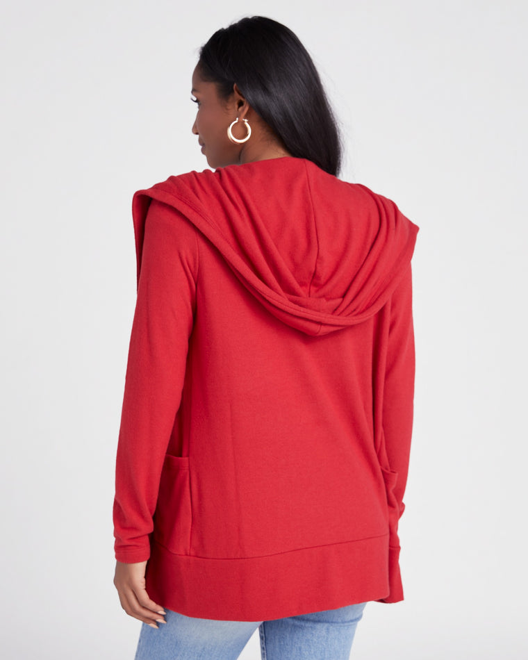 Chili Pepper Red $|& 78 & Sunny Laguna Solid Hacci Hooded Cardigan - SOF Back