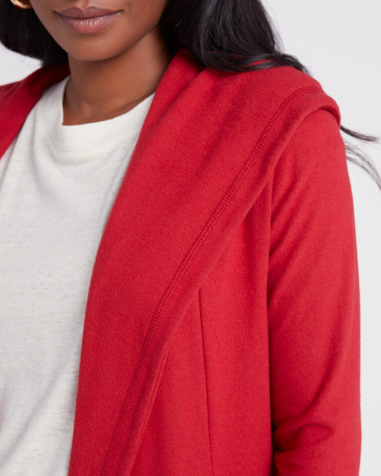Chili Pepper Red $|& 78 & Sunny Laguna Solid Hacci Hooded Cardigan - SOF Detail