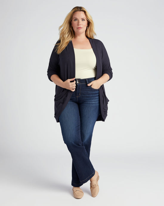 Textured Black $|& 78 & Sunny Intermingle Hacci Cocoon Cardigan - SOF Full Front