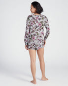 Grey/Mauve Floral $|& Bobeau Brushed Sweater Long Sleeve & Short Set - SOF Back