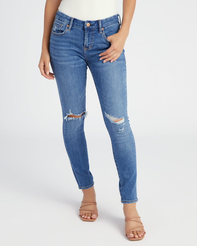 Recycled Distressed Joyrich Low Rise Skinny Ankle Jeans