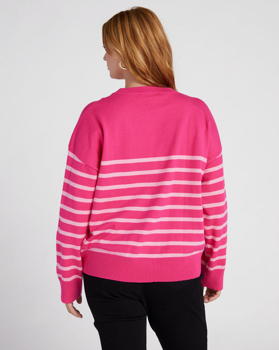 Fuchsia $|& Vanilla Bay Stripe Long Sleeve Crew Neck Sweater - SOF Back