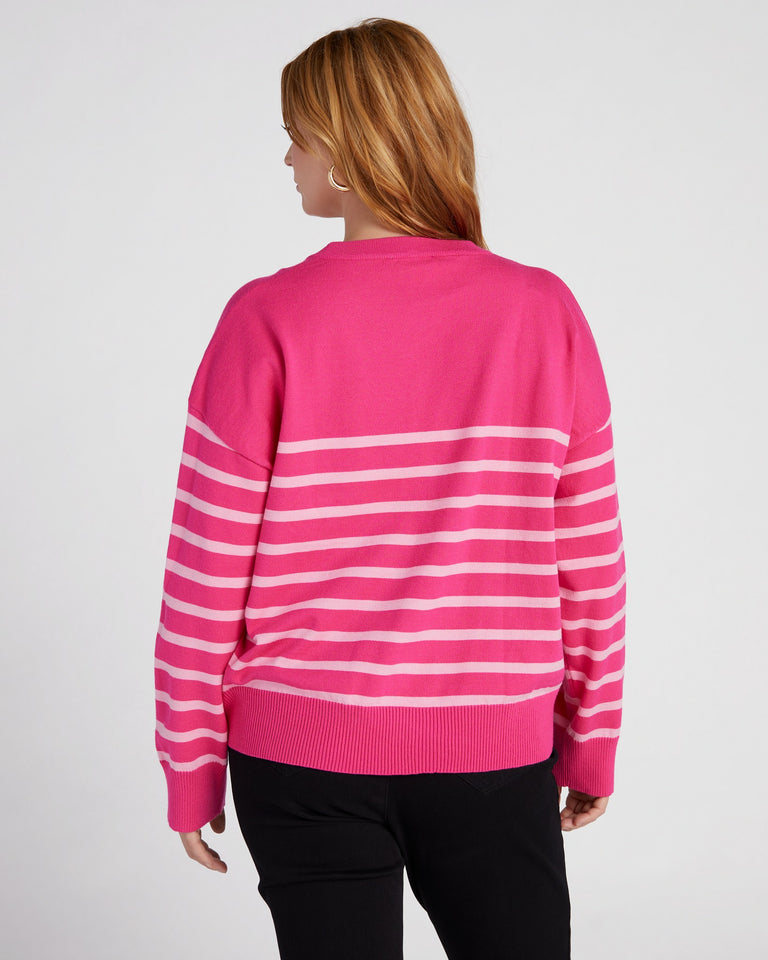 Stripe Long Sleeve Crew Neck Sweater in Plus