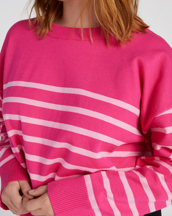 Fuchsia $|& Vanilla Bay Stripe Long Sleeve Crew Neck Sweater - SOF Detail