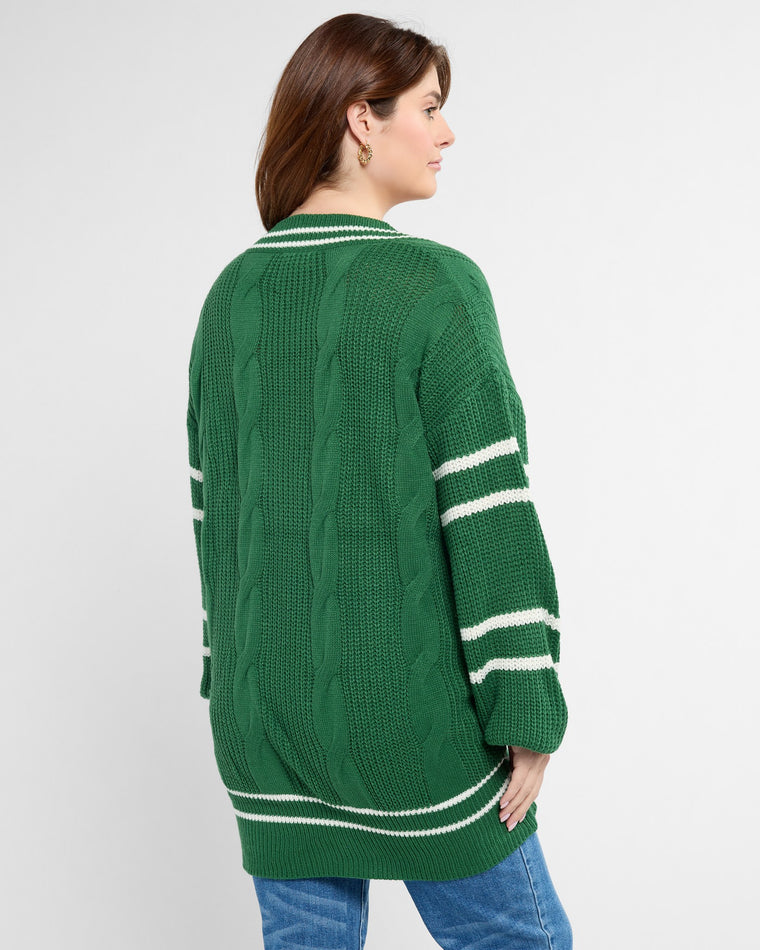 Green $|& Vanilla Bay Solid V-Neck Twisted Embossed Knit Sweater - SOF Back