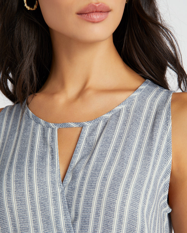 Blue Stripe $|& West Kei Sleeveless Wrap Front Stripe Top - SOF Detail
