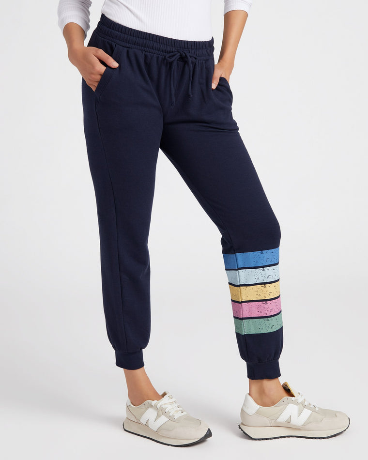 Navy $|& 78 & Sunny Sunset Graphic Fleece Jogger - SOF Front