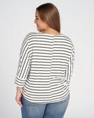 Ivory/Black $|& Bobeau 3/4 Sleeve Striped Butter Knit Dolman Tee - SOF Back