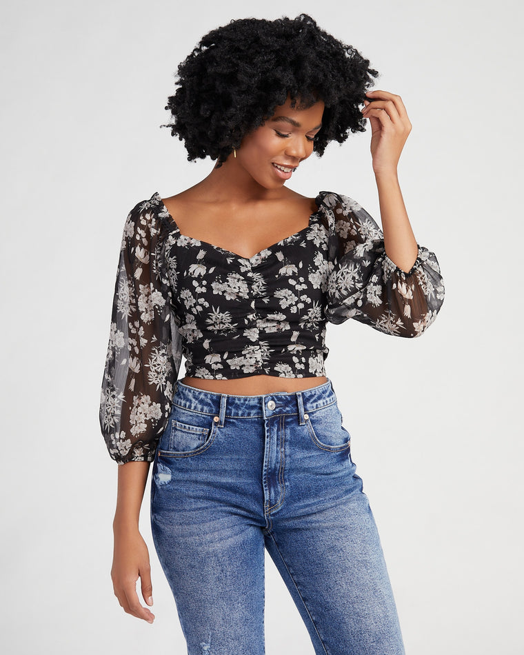 Black Multi $|& Lush Floral Printed Top - SOF Front