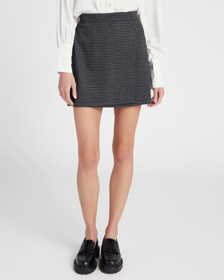 Black/Charcoal Marled Houndstooth $|& Max Studio Faux Wrap Skirt - SOF Front