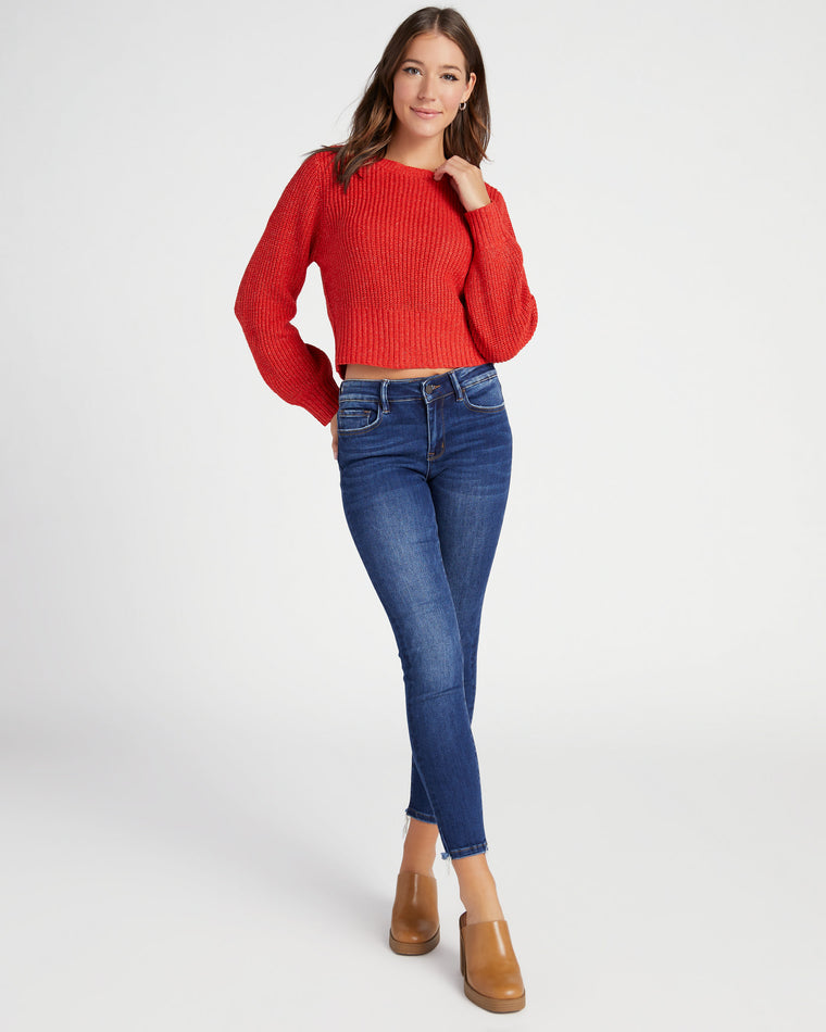 Red $|& Cozy CO Ribbed Knit Open Back Pullover - SOF Full Front
