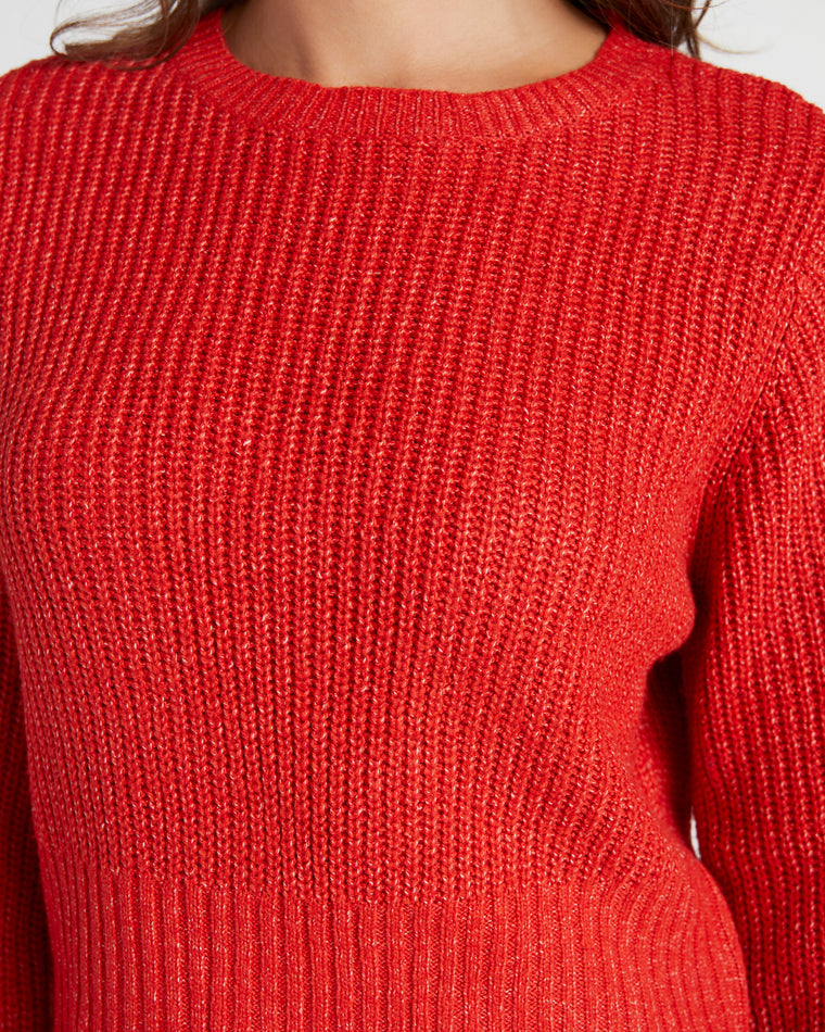 Red $|& Cozy CO Ribbed Knit Open Back Pullover - SOF Detail