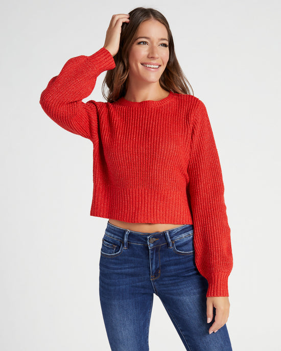 Red $|& Cozy CO Ribbed Knit Open Back Pullover - SOF Front
