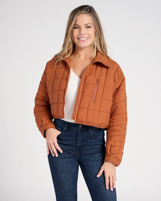 Brown $|& Vanilla Bay Cropped Quilted Puffer Jacket - SOF Front