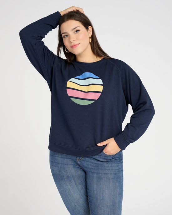 Navy $|& 78 & Sunny Sunset Graphic Sweatshirt - SOF Front