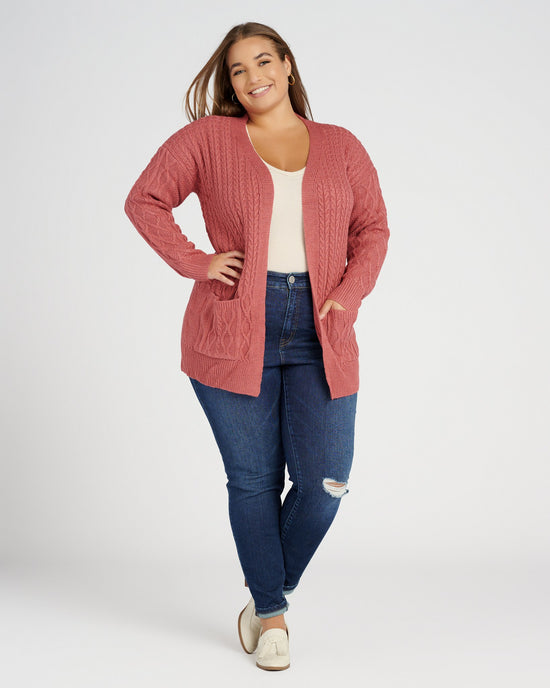 Marsala $|& Cozy CO Cable Knit Cardigan - SOF Full Front