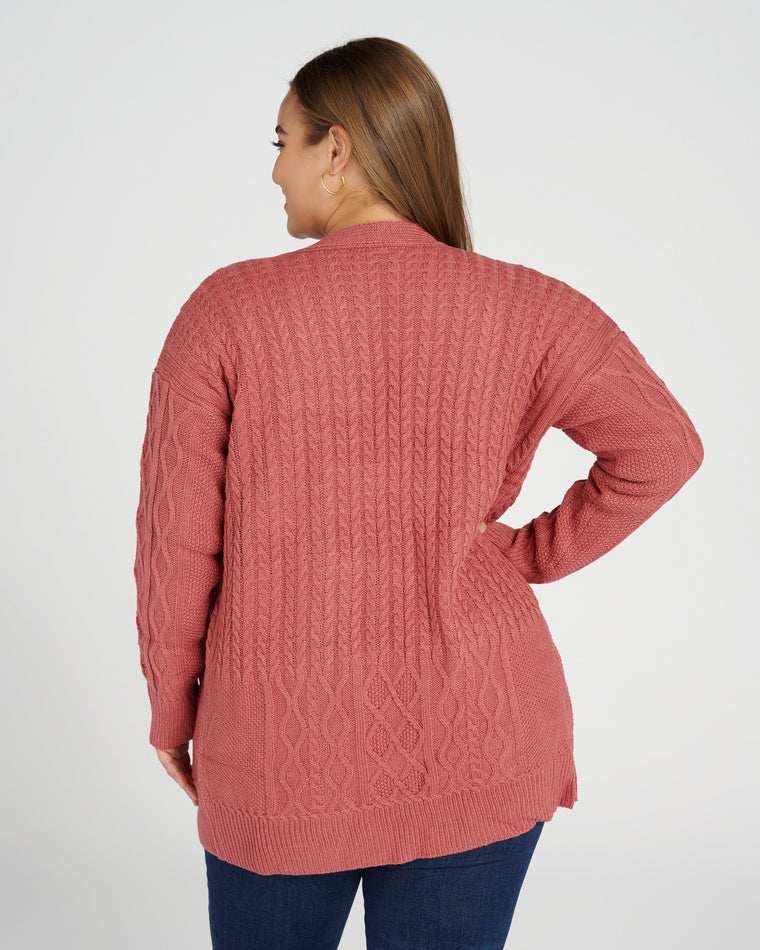 Marsala $|& Cozy CO Cable Knit Cardigan - SOF Back