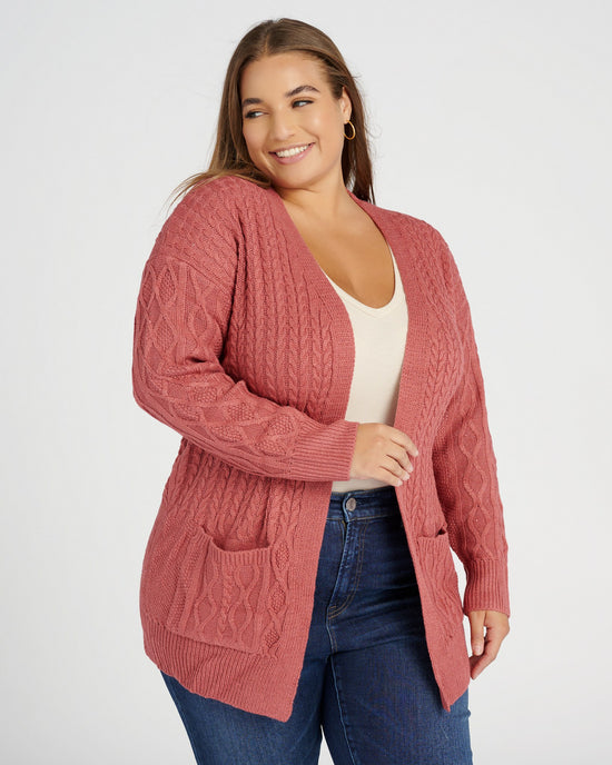 Marsala $|& Cozy CO Cable Knit Cardigan - SOF Front