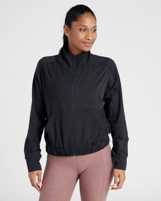Black $|& Interval Lifestyle Lux Zip Up - SOF Front