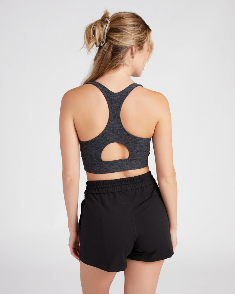 Heather Charcoal $|& Interval Spacedye Square Neck Open Back Bra - SOF Back