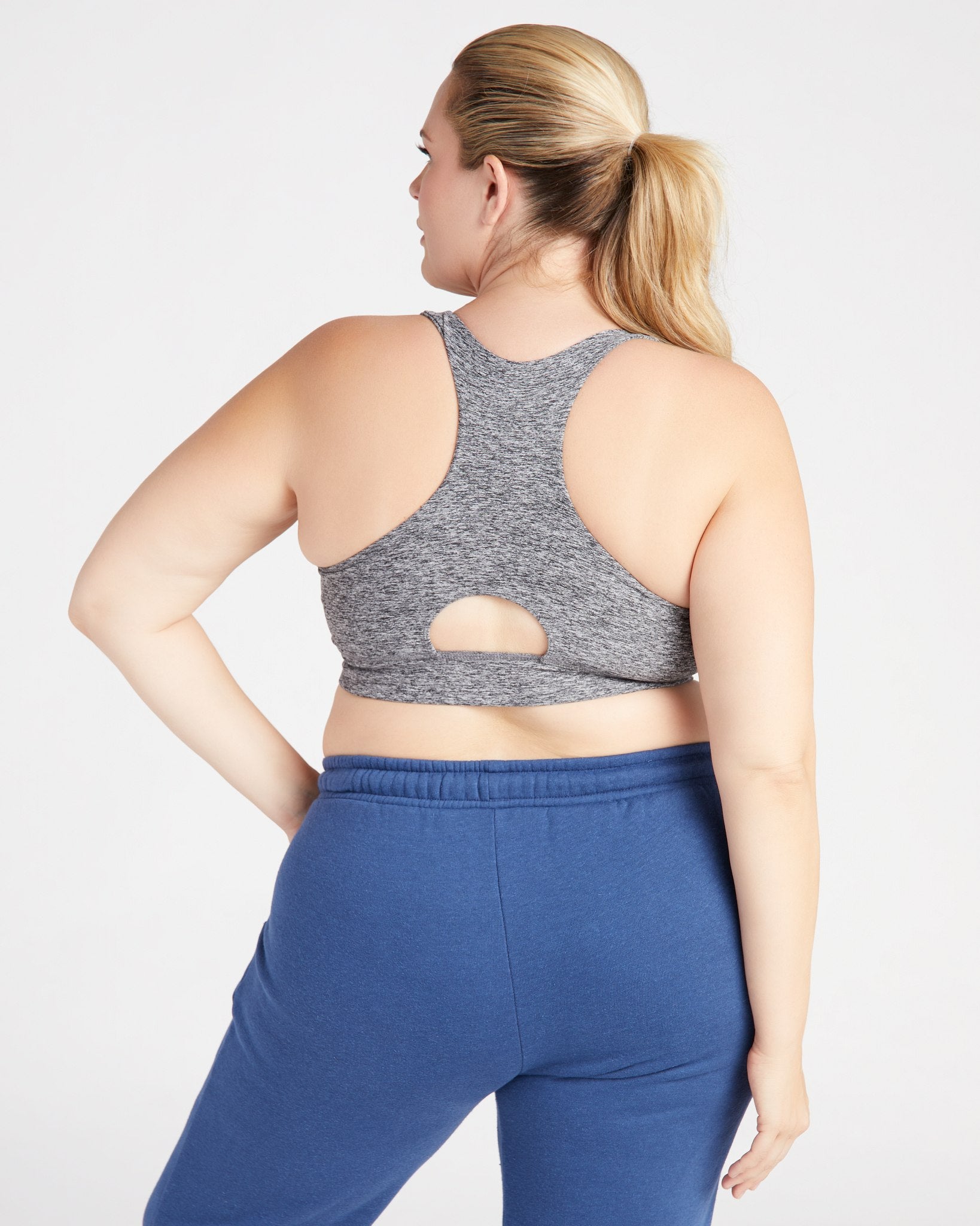 Heather Grey $|& Interval Spacedye Square Neck Open Back Bra - SOF Back