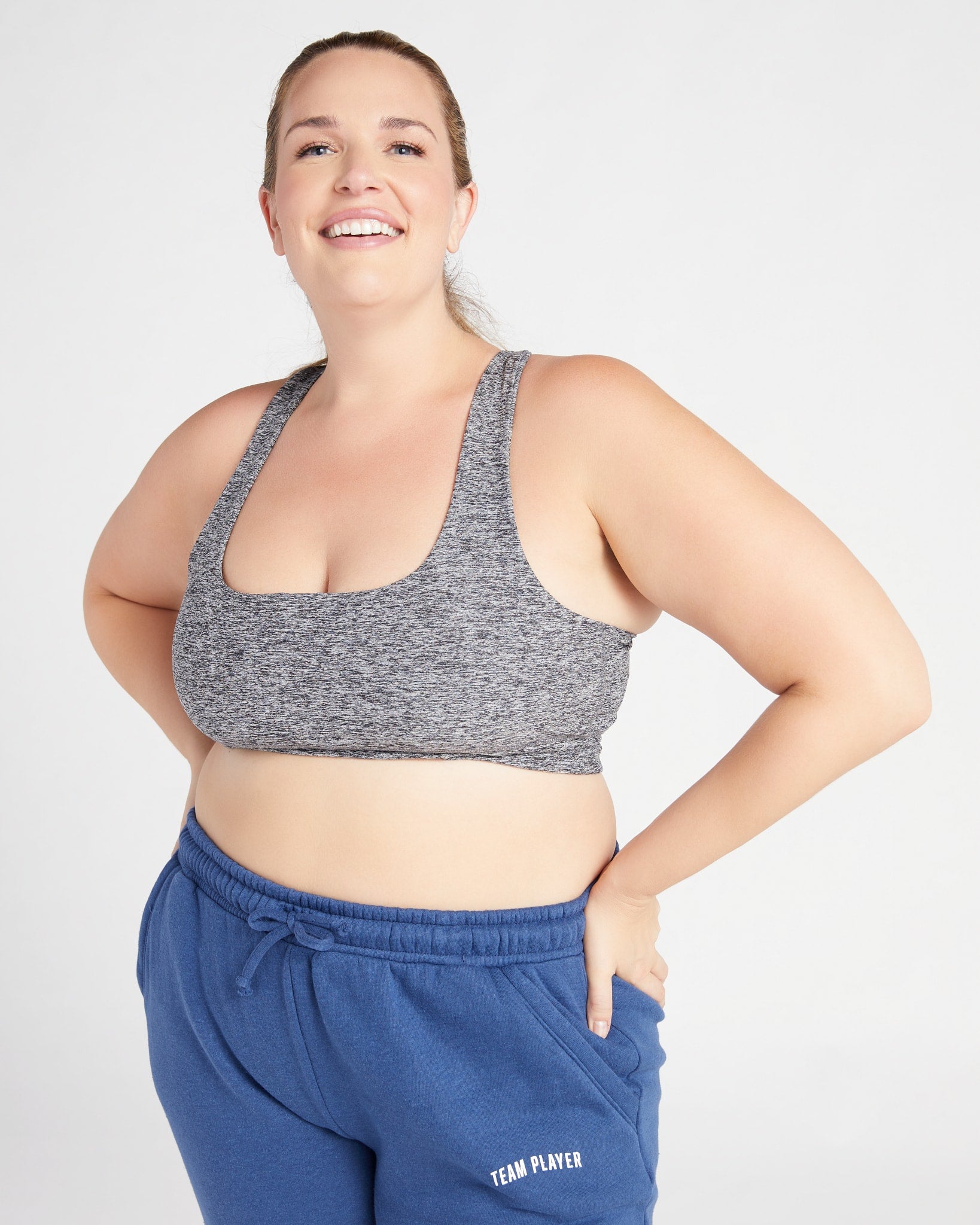 Heather Grey $|& Interval Spacedye Square Neck Open Back Bra - SOF Front