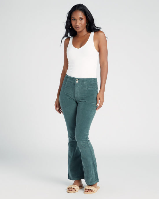Fairytale Green 30" Green $|& Lucky Brand High Rise Stevie Corduroy Flare - SOF Full Front