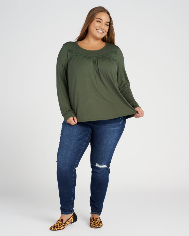 Olive $|& Loveappella Cross Trim Top - SOF Full Front