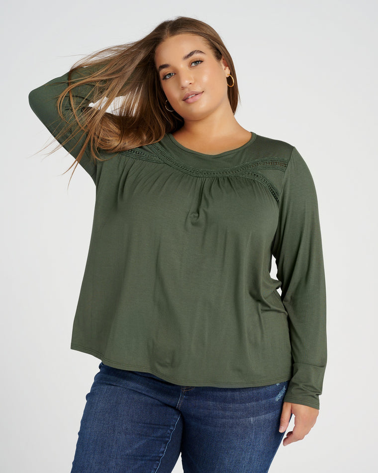 Olive $|& Loveappella Cross Trim Top - SOF Front
