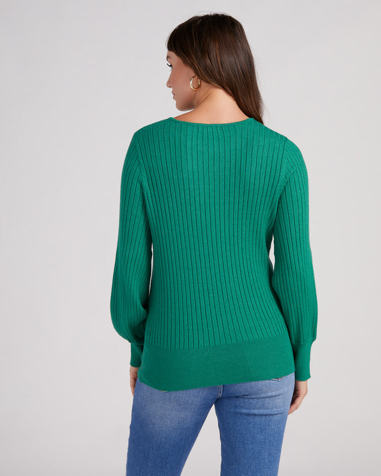 Emerald Heather $|& Liverpool Crew Neck Sweater with Ribbed Detail - SOF Back