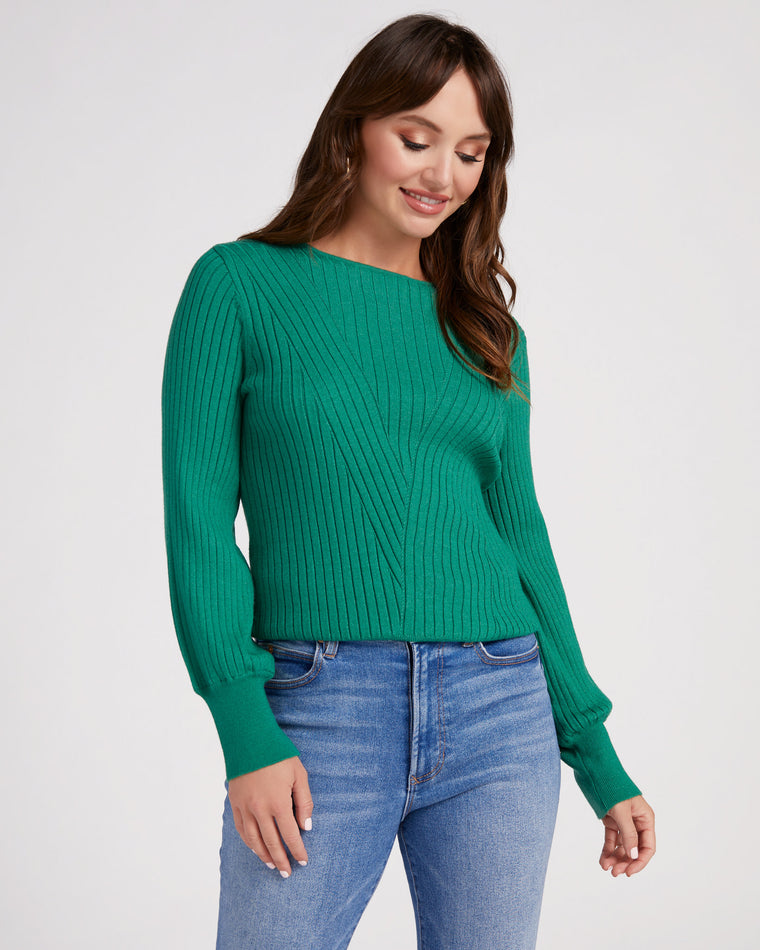 Emerald Heather $|& Liverpool Crew Neck Sweater with Ribbed Detail - SOF Front