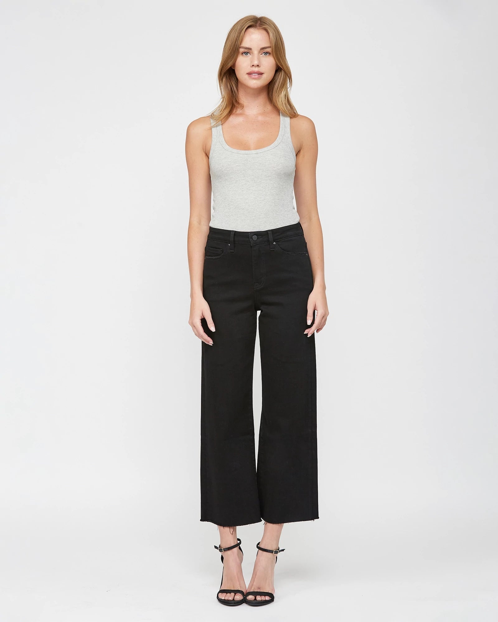 Black Beauty $|& Mica Denim Wide Leg Cropped Jeans - VOF Front