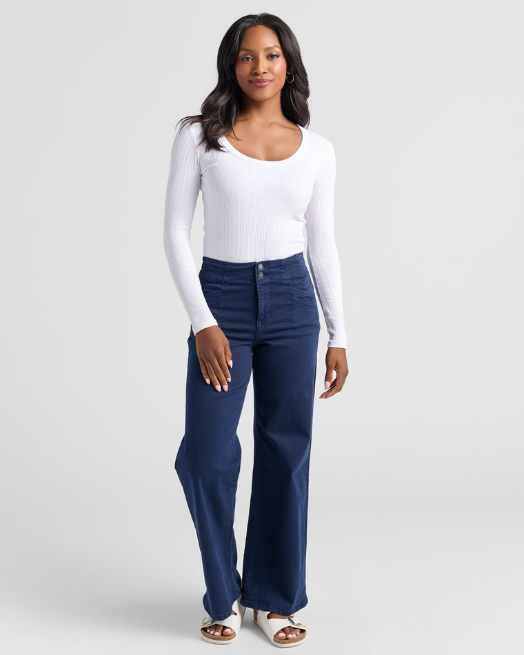 Dark Navy Blue $|& Mica Denim High Rise Wide Leg - SOF Full Front