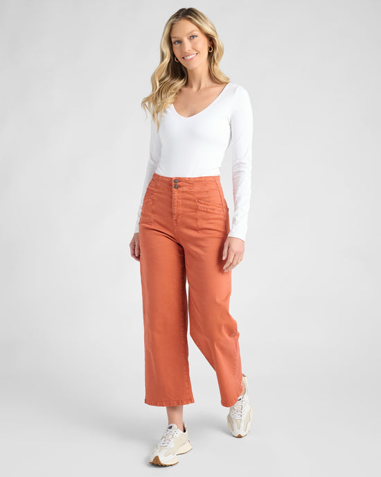 Penny Orange $|& Mica Denim High Rise Wide Leg Cropped Pant - SOF Full Front