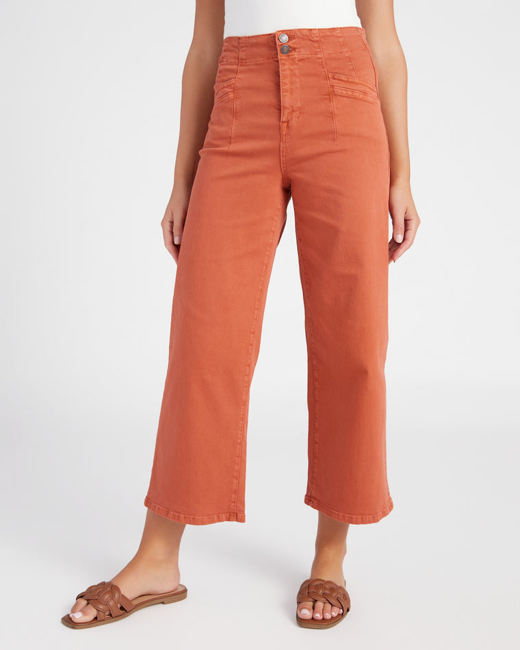 Penny Orange $|& Mica Denim High Rise Wide Leg Cropped Pant - SOF Front