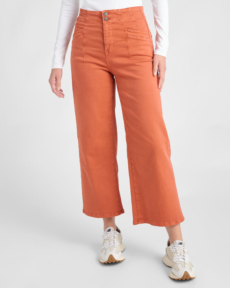 Penny Orange $|& Mica Denim High Rise Wide Leg Cropped Pant - SOF Front