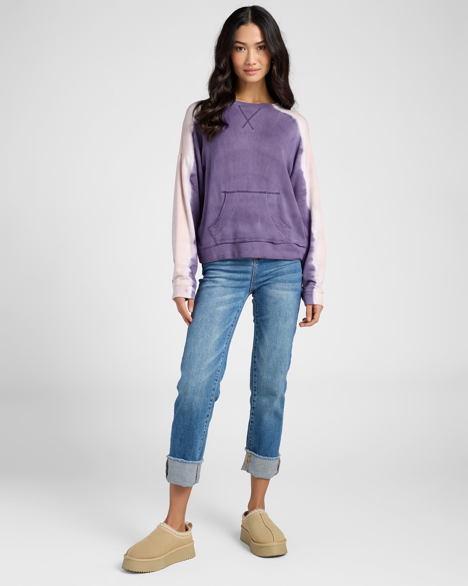 Purple Sage Racing Stripe $|& SEAS Coral Terrace Tie Dye Pocket Crew - SOF Full Front