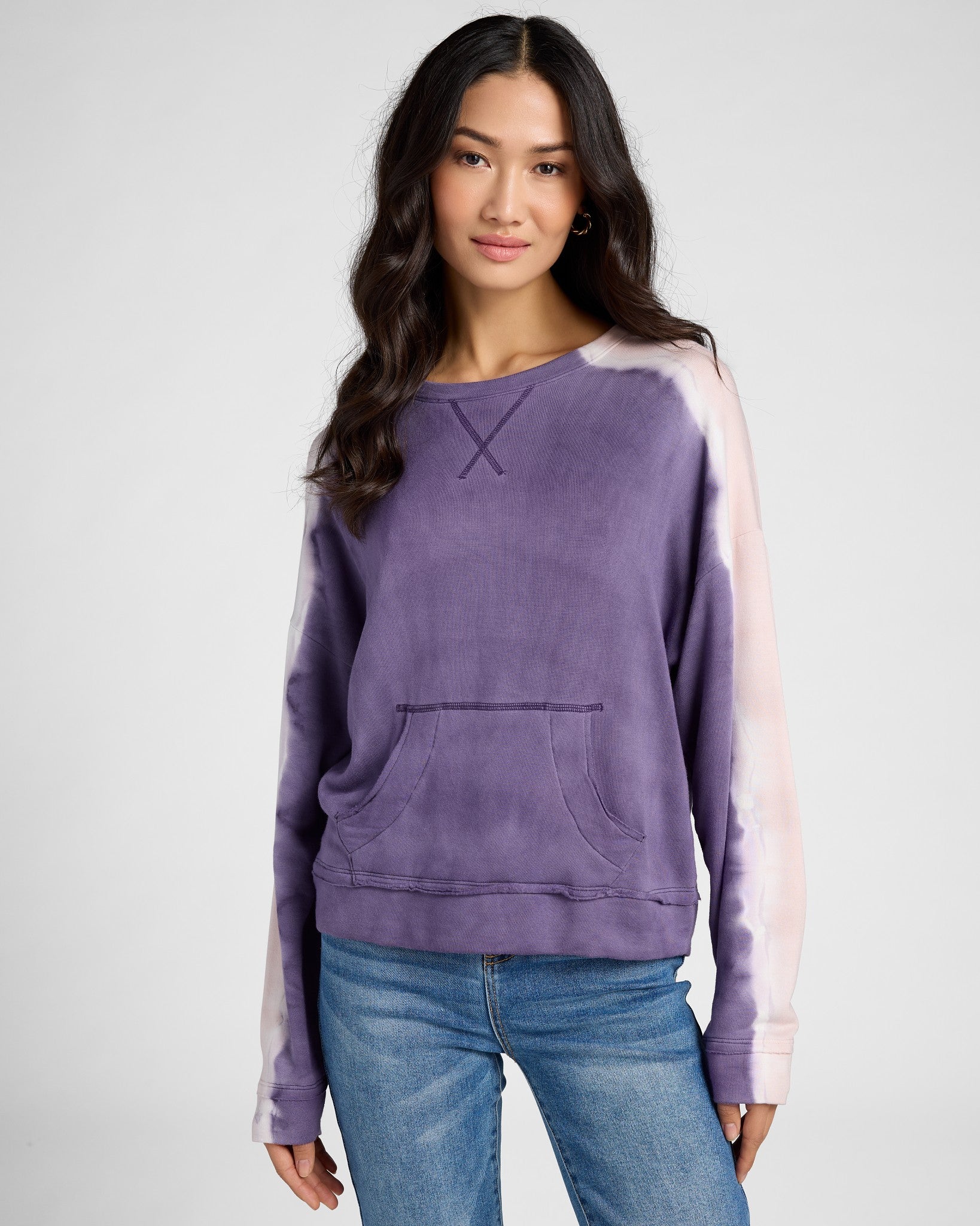Purple Sage Racing Stripe $|& SEAS Coral Terrace Tie Dye Pocket Crew - SOF Front