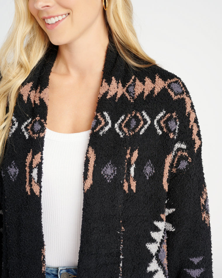 Black $|& By The River Tribal Print Novelty Cardigan - SOF Detail