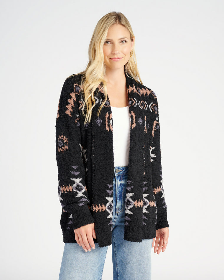 Black $|& By The River Tribal Print Novelty Cardigan - SOF Front