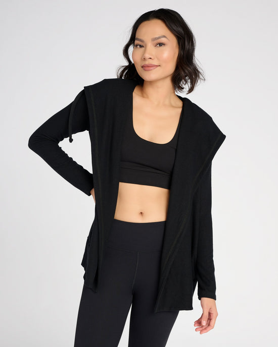 Black $|& Interval Carefree Solid Hacci Cardigan - SOF Front