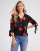 Floral Woven Wrap Blouse with Tie