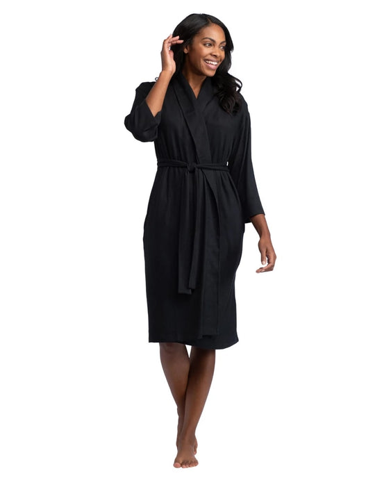 Black $|& Softies Dream Jersey Robe with Shawl Collar - VOF Front