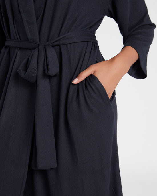 Black $|& Softies Dream Jersey Robe with Shawl Collar - SOF Detail