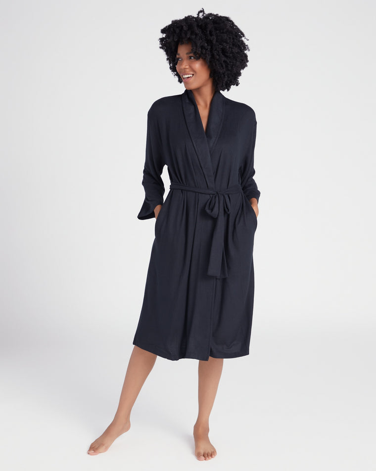 Black $|& Softies Dream Jersey Robe with Shawl Collar - SOF Front